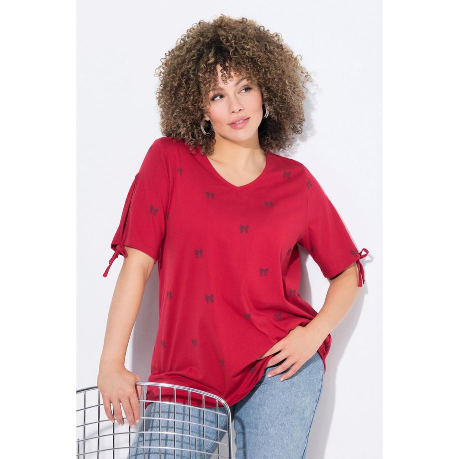 Ulla Popken T-shirt Nœuds Coupe Évasée Décolleté en V Manches Courtes  