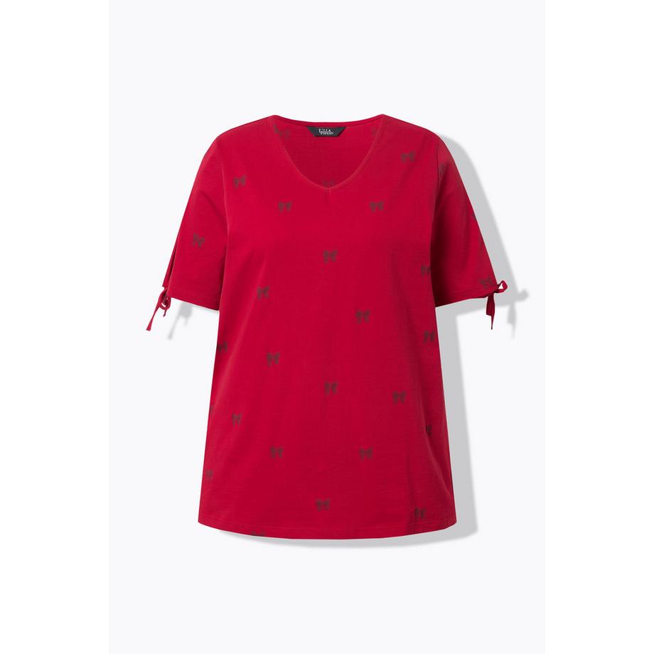 Ulla Popken T-shirt Nœuds Coupe Évasée Décolleté en V Manches Courtes  