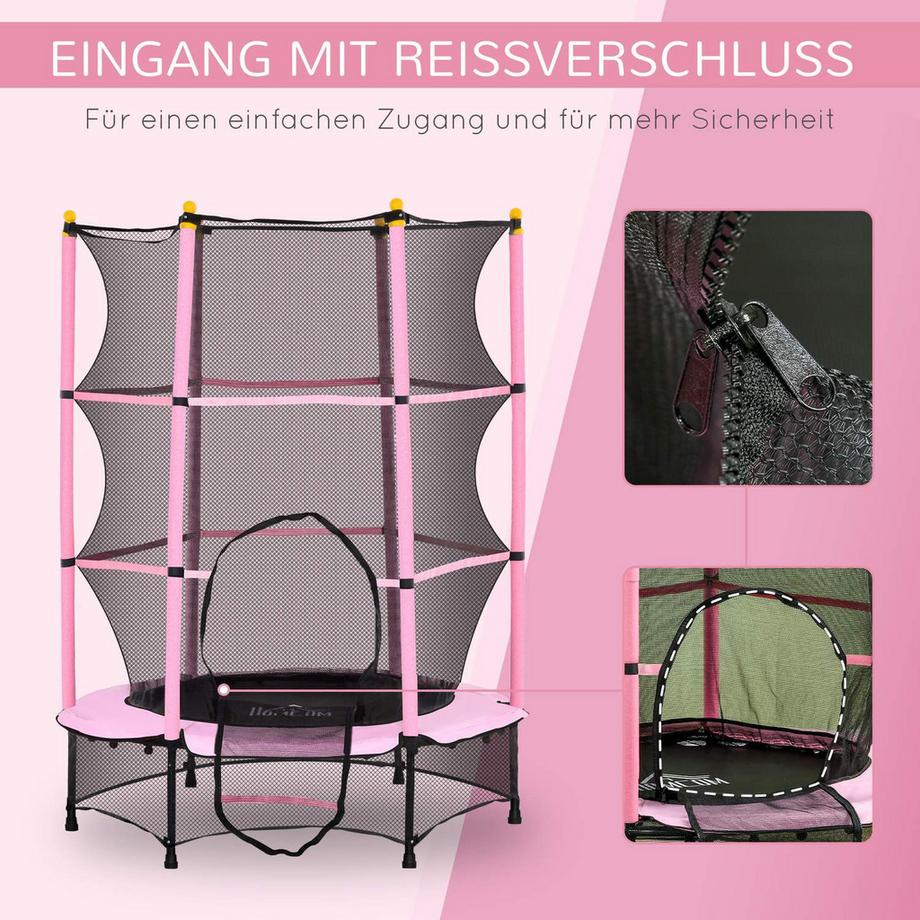 Northio  Kindertrampolin Ø140 cm, Trampolin mit Sicherheitsnetz, Randabdeckung, Gartentrampolin für Kinder 3-10 Jahre, bis 50 kg belastbar, Rosa 