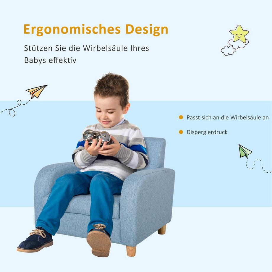 Northio Kindersessel Kindersofa Mit Dickem Schaumstoff & Sitzkissen, Anti-Rutsch-Füße, Blau, 49X45X44,5Cm  