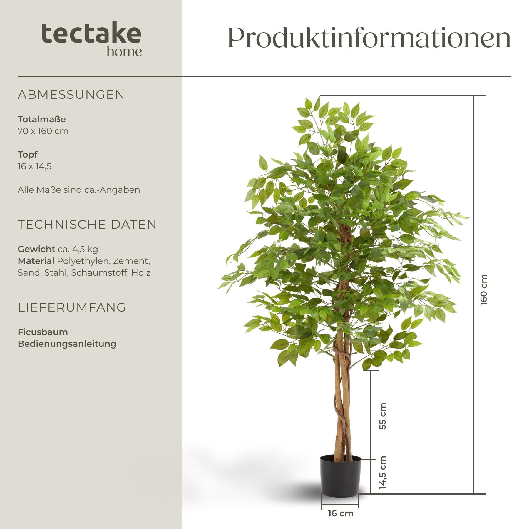 Tectake Albero di Ficus artificiale Fida, texture realistica  