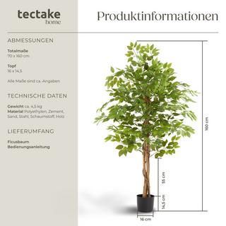 Tectake Albero di Ficus artificiale Fida, texture realistica  