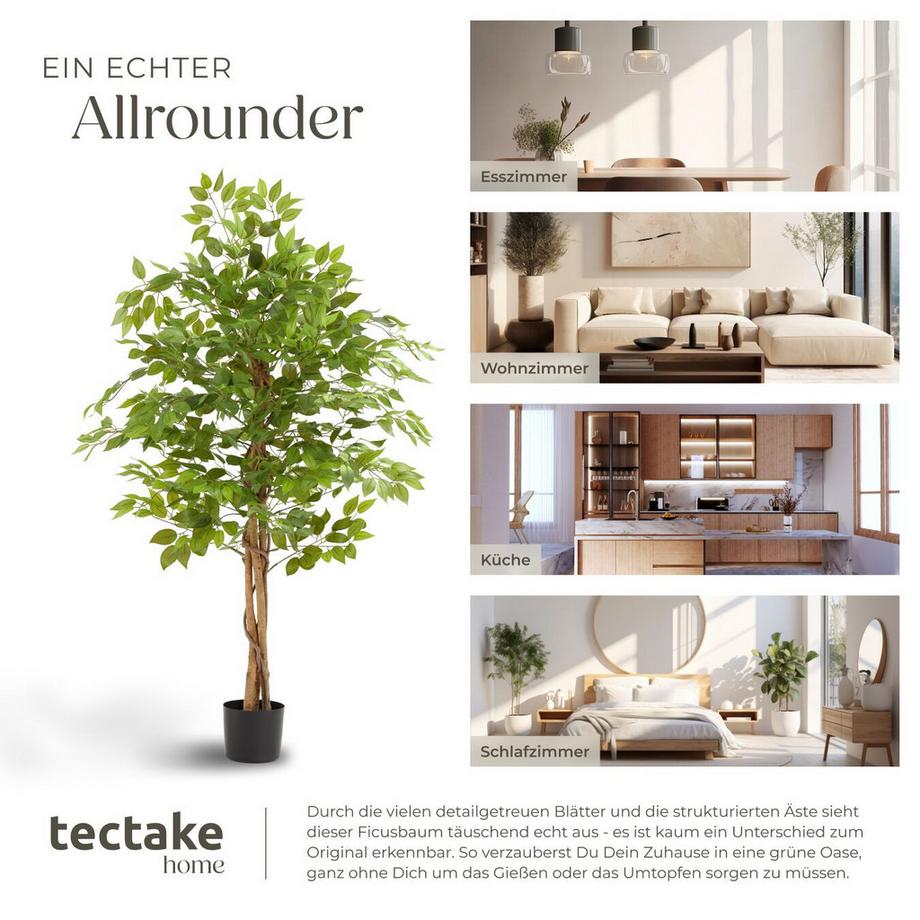 Tectake Künstlicher Ficusbaum Fida verschiedene Größen detailliert und naturgetreu  