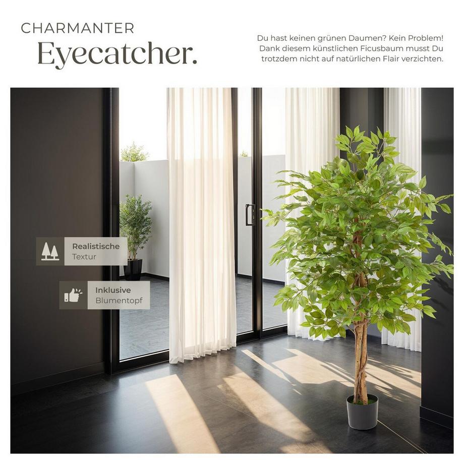 Tectake Künstlicher Ficusbaum Fida verschiedene Größen detailliert und naturgetreu  