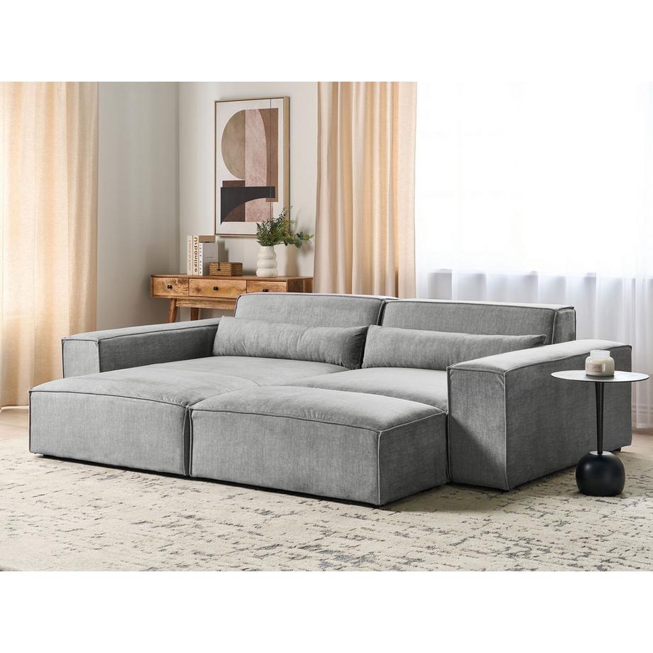 Beliani Ecksofa mit Ottomane aus Stoff  HELLNAR  