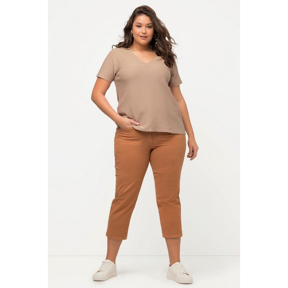 Ulla Popken Pull Col Polo Col V Manches Courtes Coton Bio  