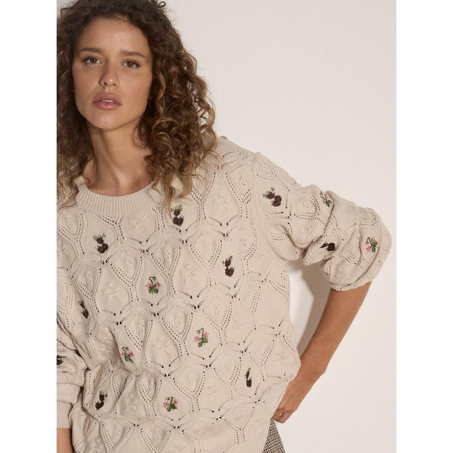 APRICOT Maglione a maglia pointelle con ricamo floreale  