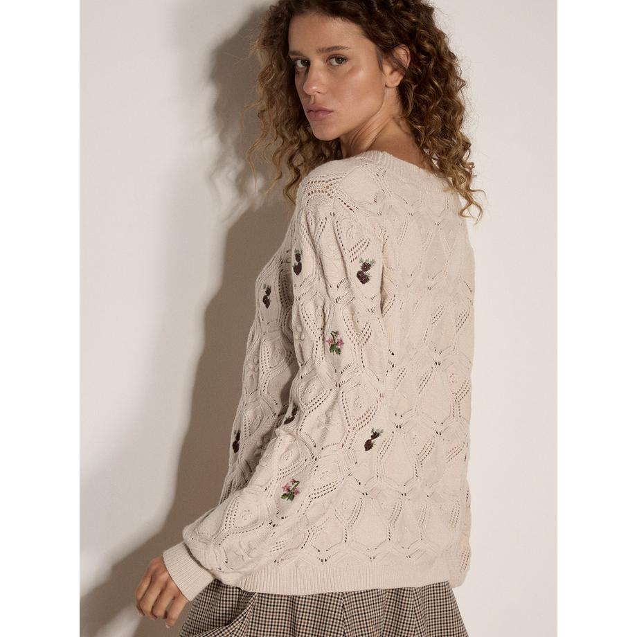 APRICOT Maglione a maglia pointelle con ricamo floreale  