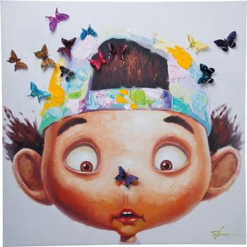 Tableau Touched Boy avec papillons 100x100cm