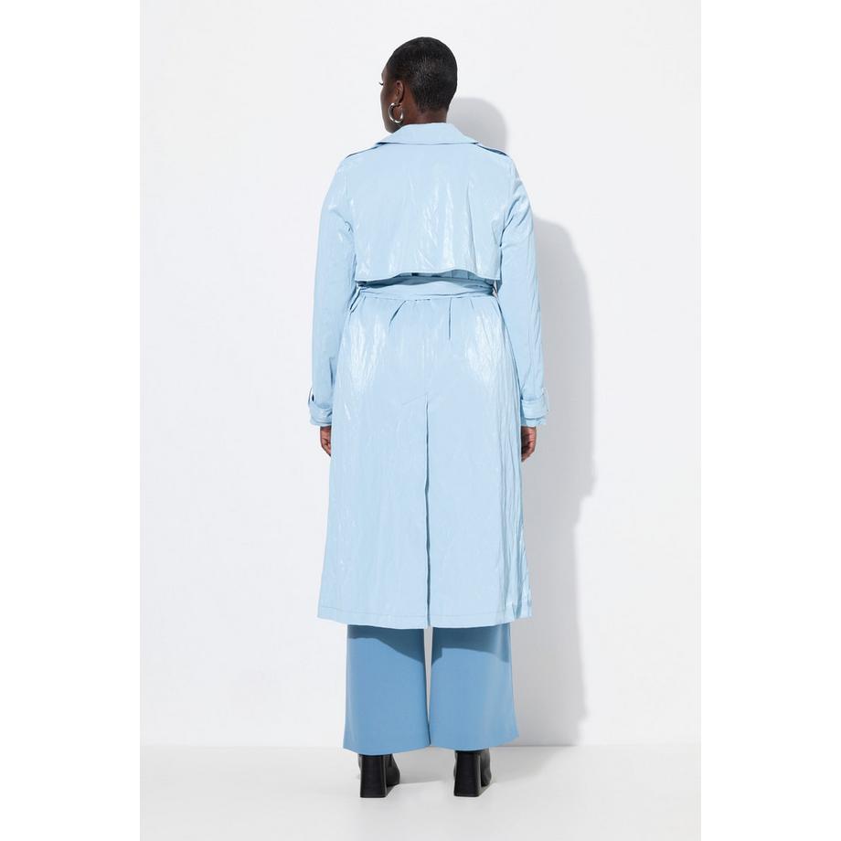 Ulla Popken Trenchcoat Metallic-Effekt A-Linie Hemdkragen Gürtel  