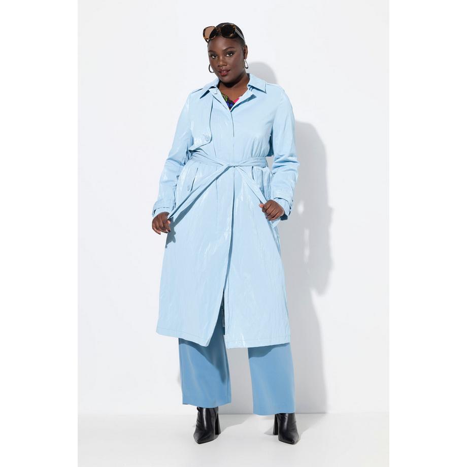 Ulla Popken Trenchcoat Metallic-Effekt A-Linie Hemdkragen Gürtel  