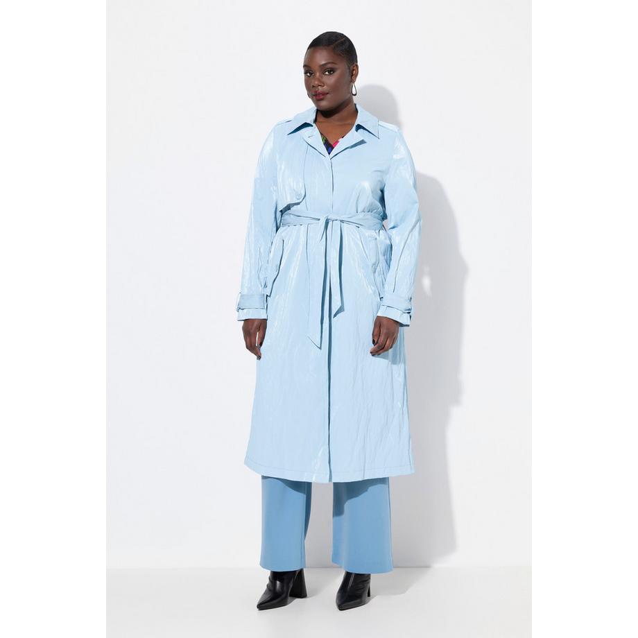 Ulla Popken Trenchcoat Metallic-Effekt A-Linie Hemdkragen Gürtel  