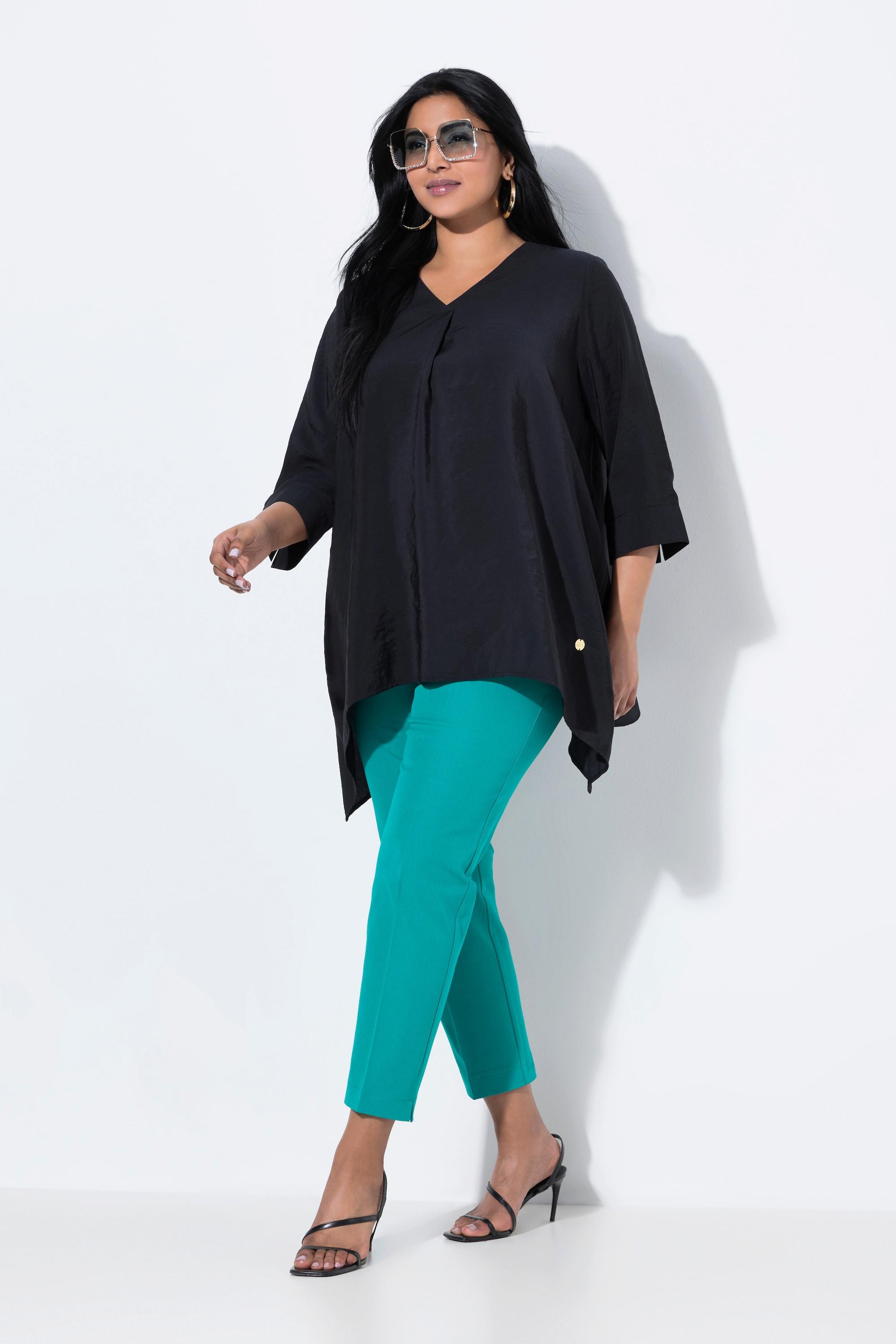 Ulla Popken Tunica Orlo Asimmetrico Taglio Svasato Scollo a V Maniche 3/4  