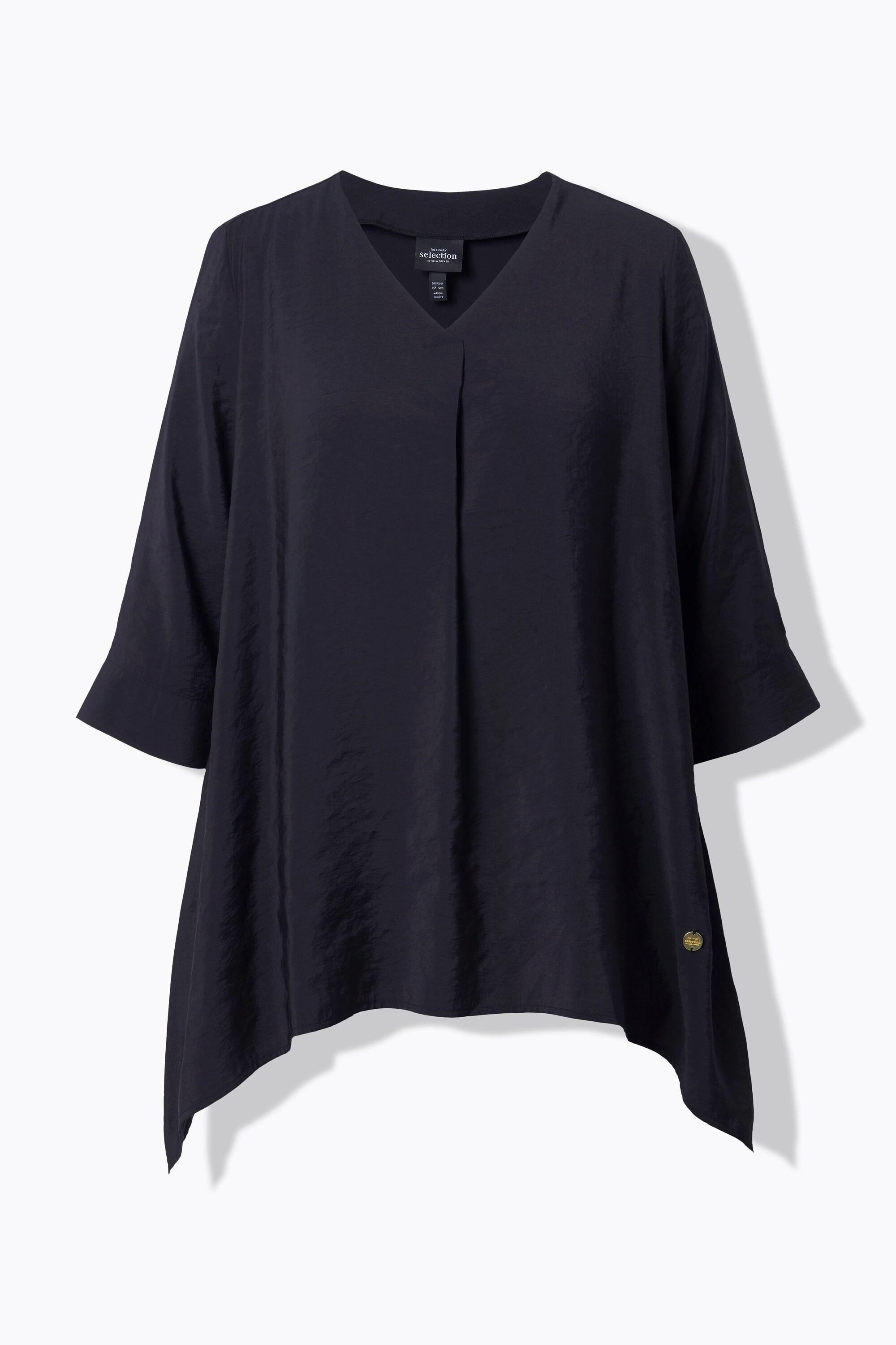 Ulla Popken Tunica Orlo Asimmetrico Taglio Svasato Scollo a V Maniche 3/4  