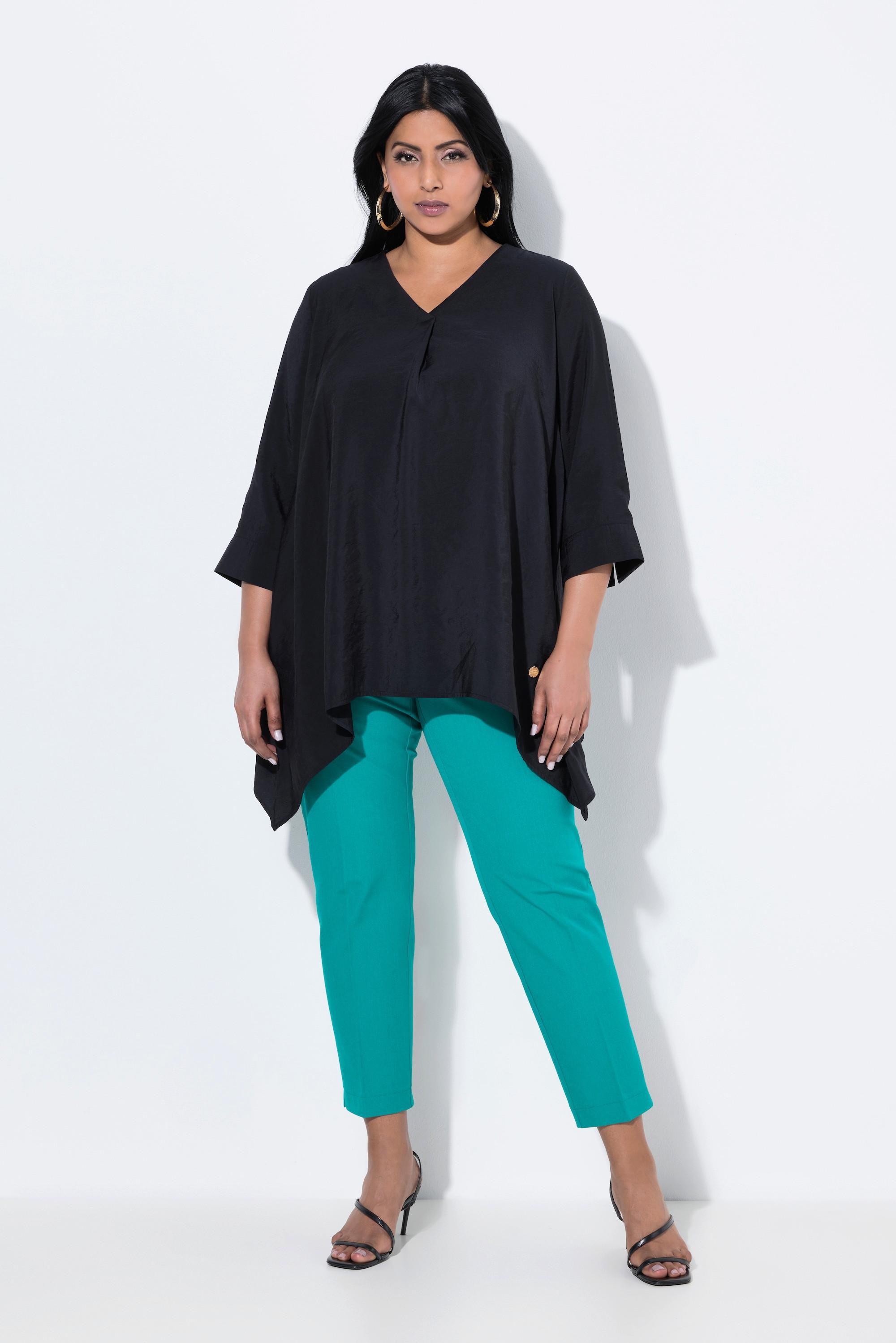 Ulla Popken Tunica Orlo Asimmetrico Taglio Svasato Scollo a V Maniche 3/4  