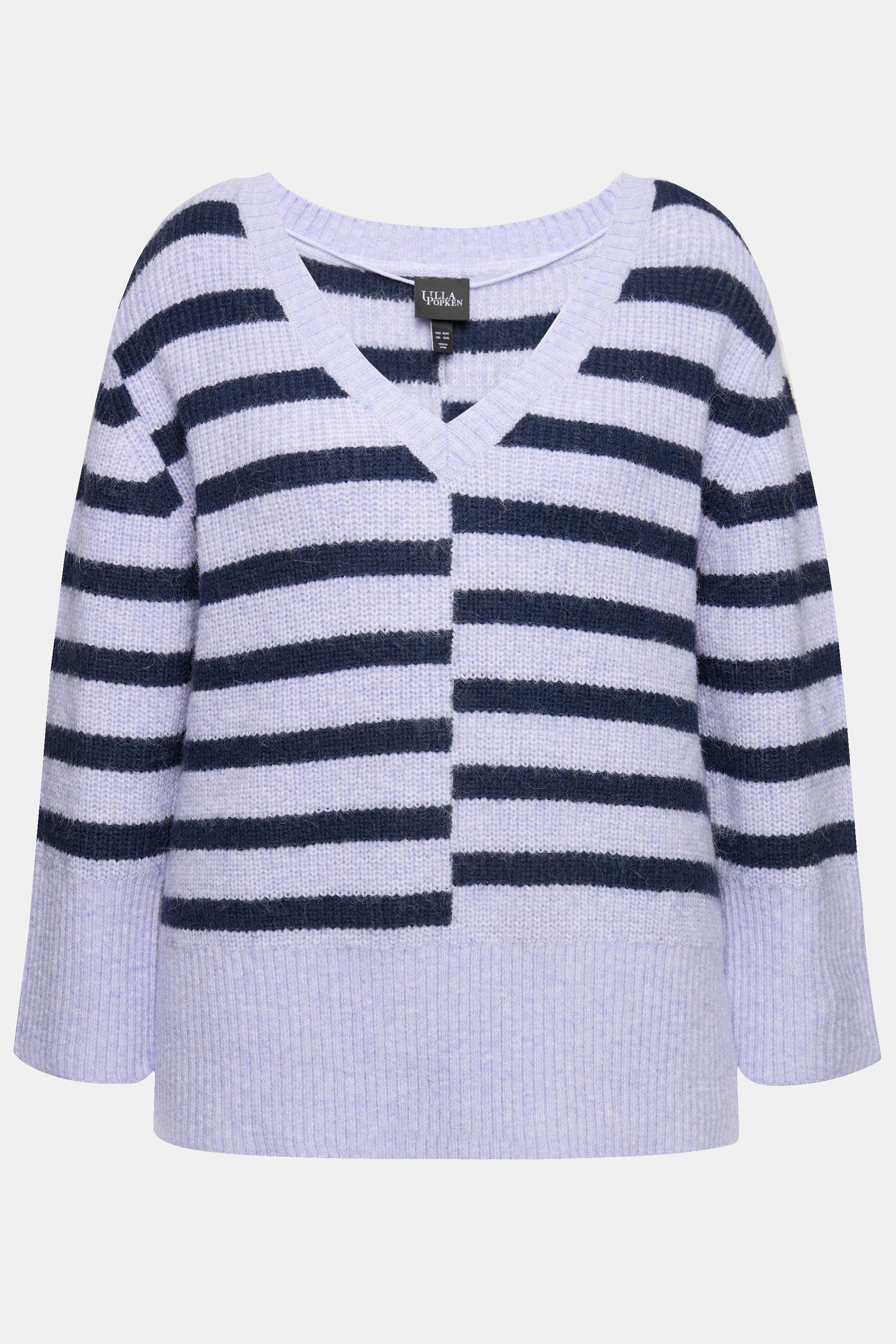 Ulla Popken  Pullover dal taglio oversize con righe, scollo a girocollo e maniche lunghe 