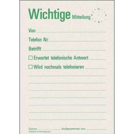 Favorit FAVORIT Mitteilungsblock A6 106 recycling 60 Blatt  