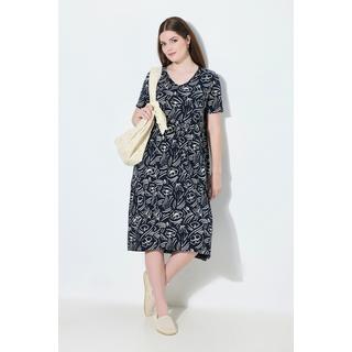 Ulla Popken Midi Blüten V-Ausschnitt Halbarm Biobaumwolle Kleid  