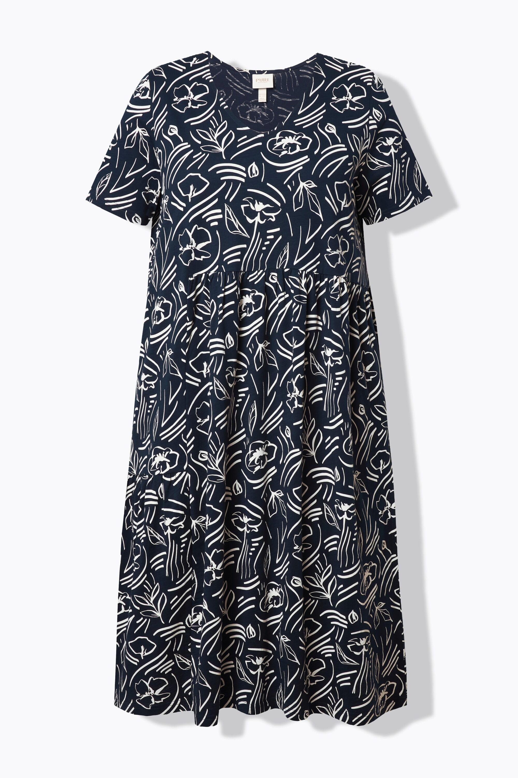 Ulla Popken Midi Blüten V-Ausschnitt Halbarm Biobaumwolle Kleid  