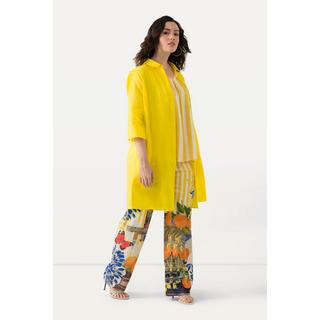 Ulla Popken Blusa lunga in misto lino taglio svasato collo camicia maniche 3/4  