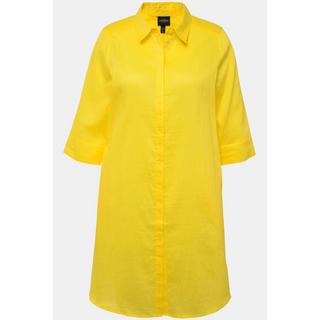 Ulla Popken  Chemisier long en lin mélangé, ligne A. Col chemise et manches 3/4. 