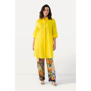 Ulla Popken Blusa lunga in misto lino taglio svasato collo camicia maniche 3/4  