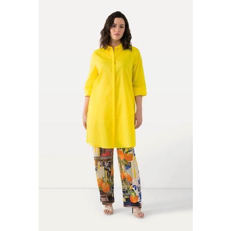 Ulla Popken Blusa lunga in misto lino taglio svasato collo camicia maniche 3/4  