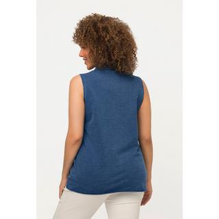 Ulla Popken  Top smanicato di jersey con effetto jeans, orlo con nodo e collo da camicia 