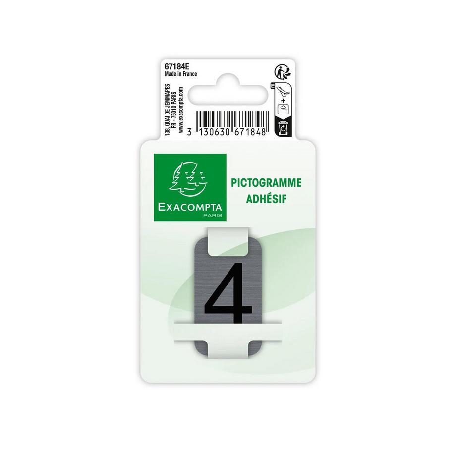 Exacompta Plaque adhésive imitation Aluminium Chiffre 4 2,5x4,4 cm  