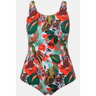 Ulla Popken  Maillot de bain sans bonnets souples, motif feuilles, décolleté rond 