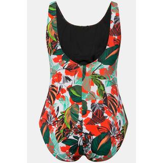 Ulla Popken  Maillot de bain sans bonnets souples, motif feuilles, décolleté rond 