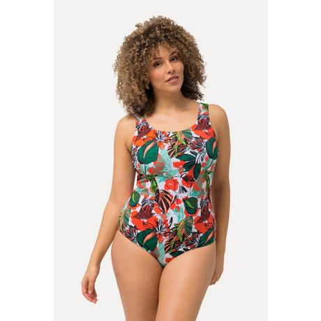 Ulla Popken  Maillot de bain sans bonnets souples, motif feuilles, décolleté rond 