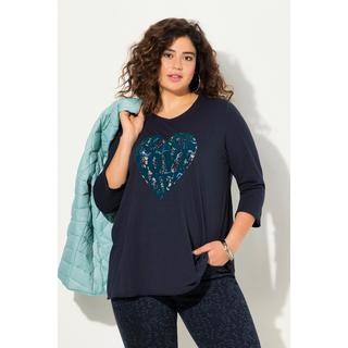 Ulla Popken  Shirt, Herzmotiv, A-Linie, V-Ausschnitt, Langarm 