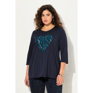 Ulla Popken  Shirt, Herzmotiv, A-Linie, V-Ausschnitt, Langarm 