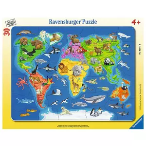 Puzzle Weltkarte mit Tieren (30Teile)