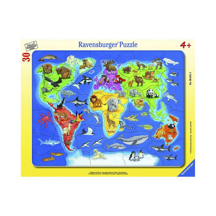 Ravensburger  Puzzle Weltkarte mit Tieren (30Teile) 