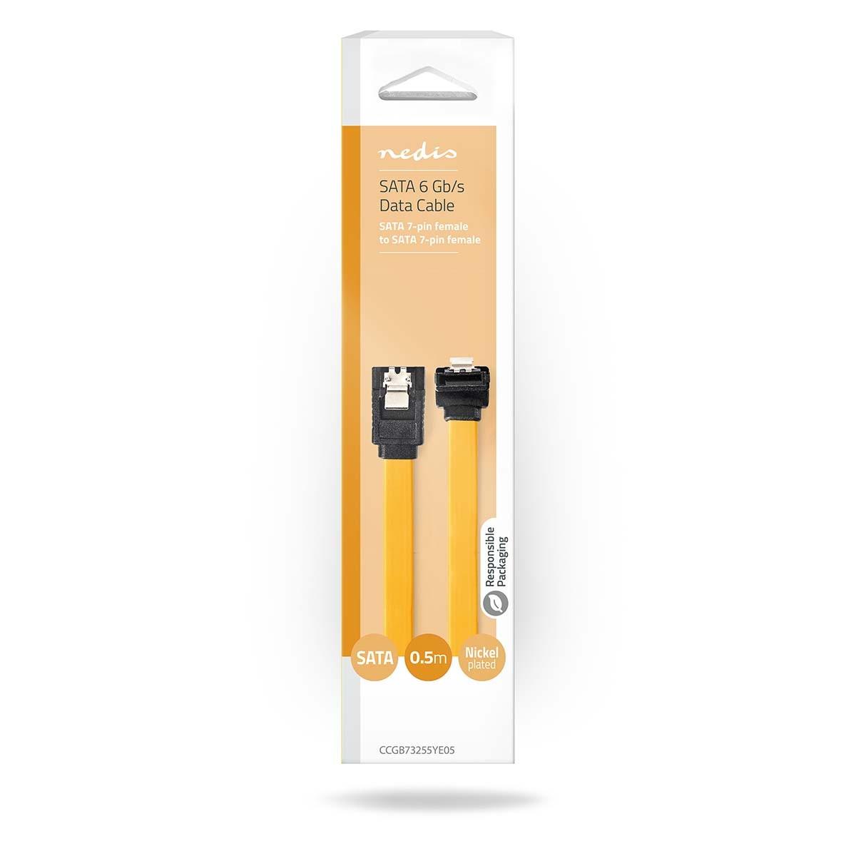 Nedis  Câble SATA | 6 Gbps | SATA 7 broches femelle | SATA 7 broches femelle | Nickelé | 0.50 m | Plat | PVC | Jaune | Boîte 
