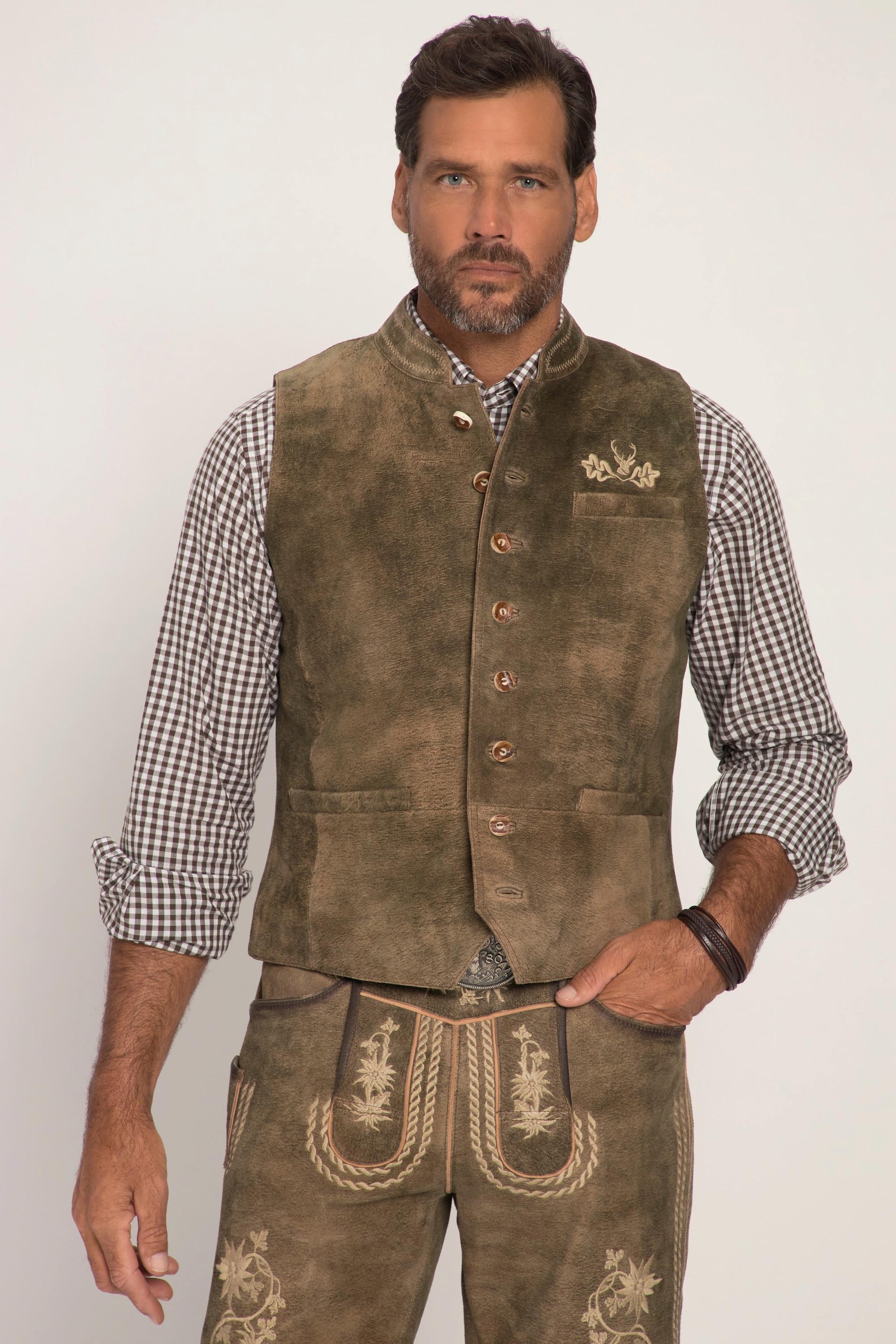 JP1880  Gilet in tradizionale stile Tracht di pelle scamosciata di capra con colletto alto 