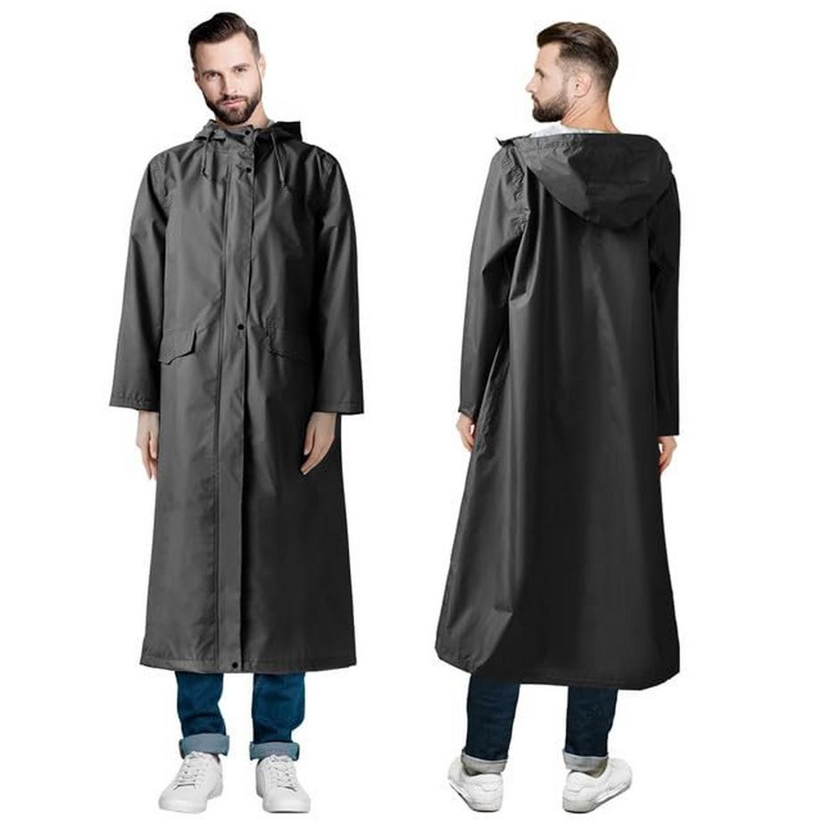 Langer Regenmantel wasserdichte Regenjacke Unisex Regenponcho mit Pattentasche