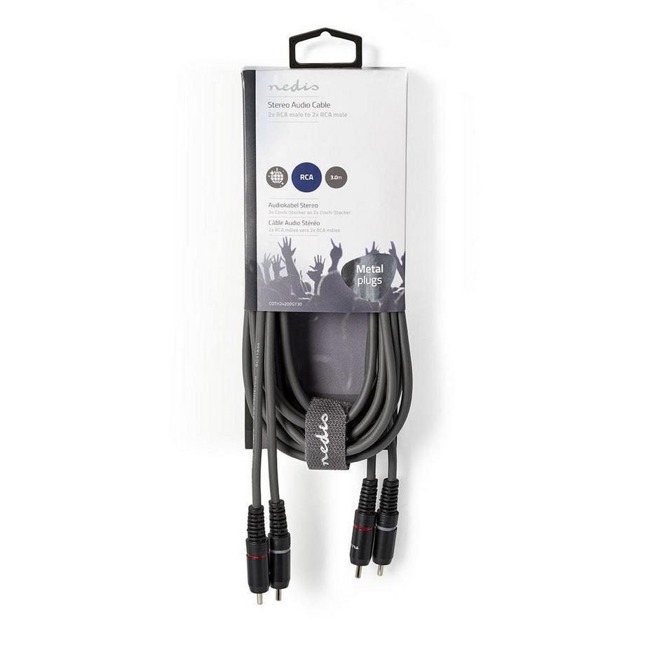 Nedis  Stereoljudkabel | 2x RCA Hane | 2x RCA Hane | Nickelplaterad | 3.00 m | Round | Mörkgrå | Cardboard sleeve 