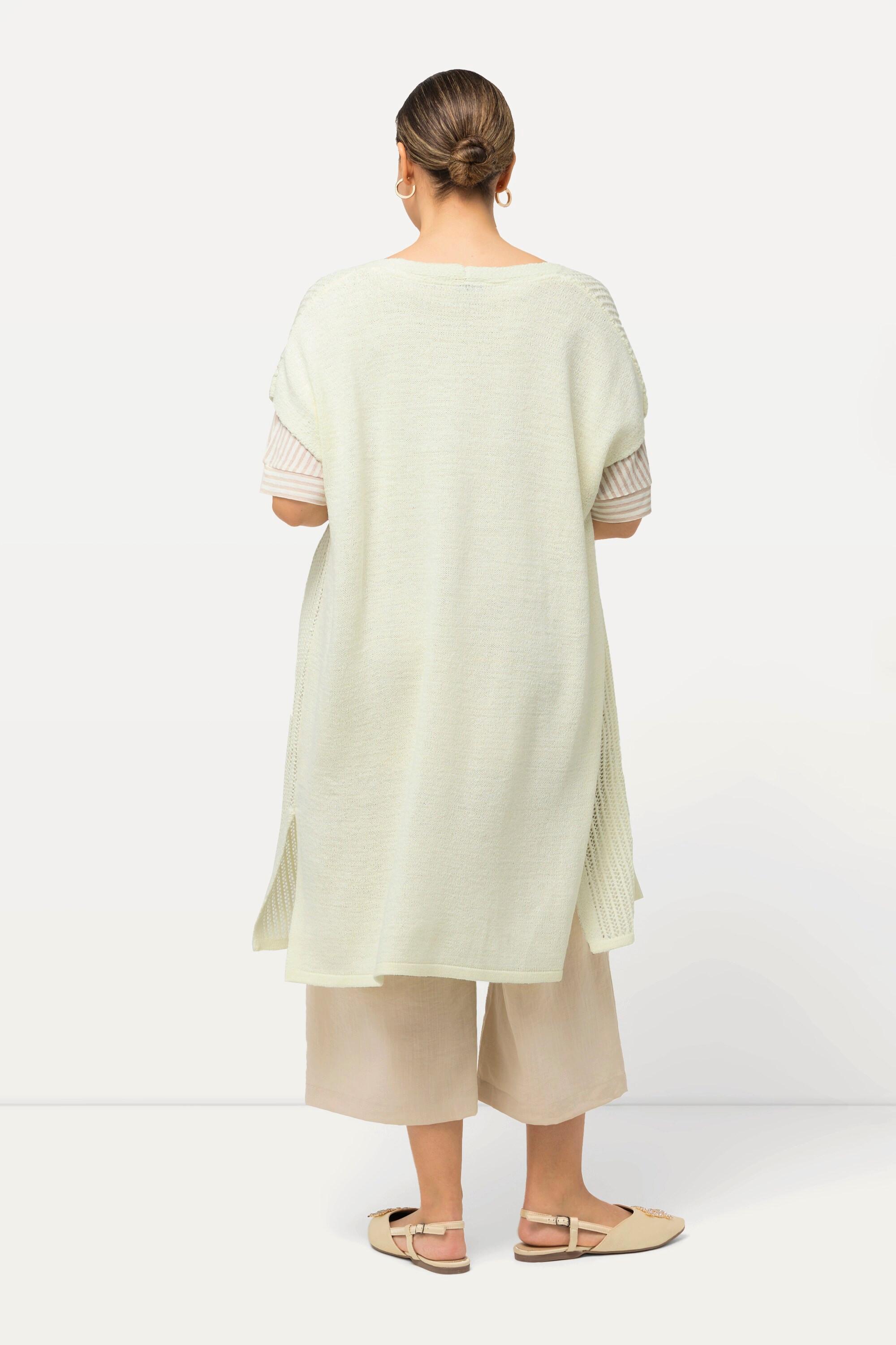 Ulla Popken Gilet en maille ajourée coupe ouverte sans manches  