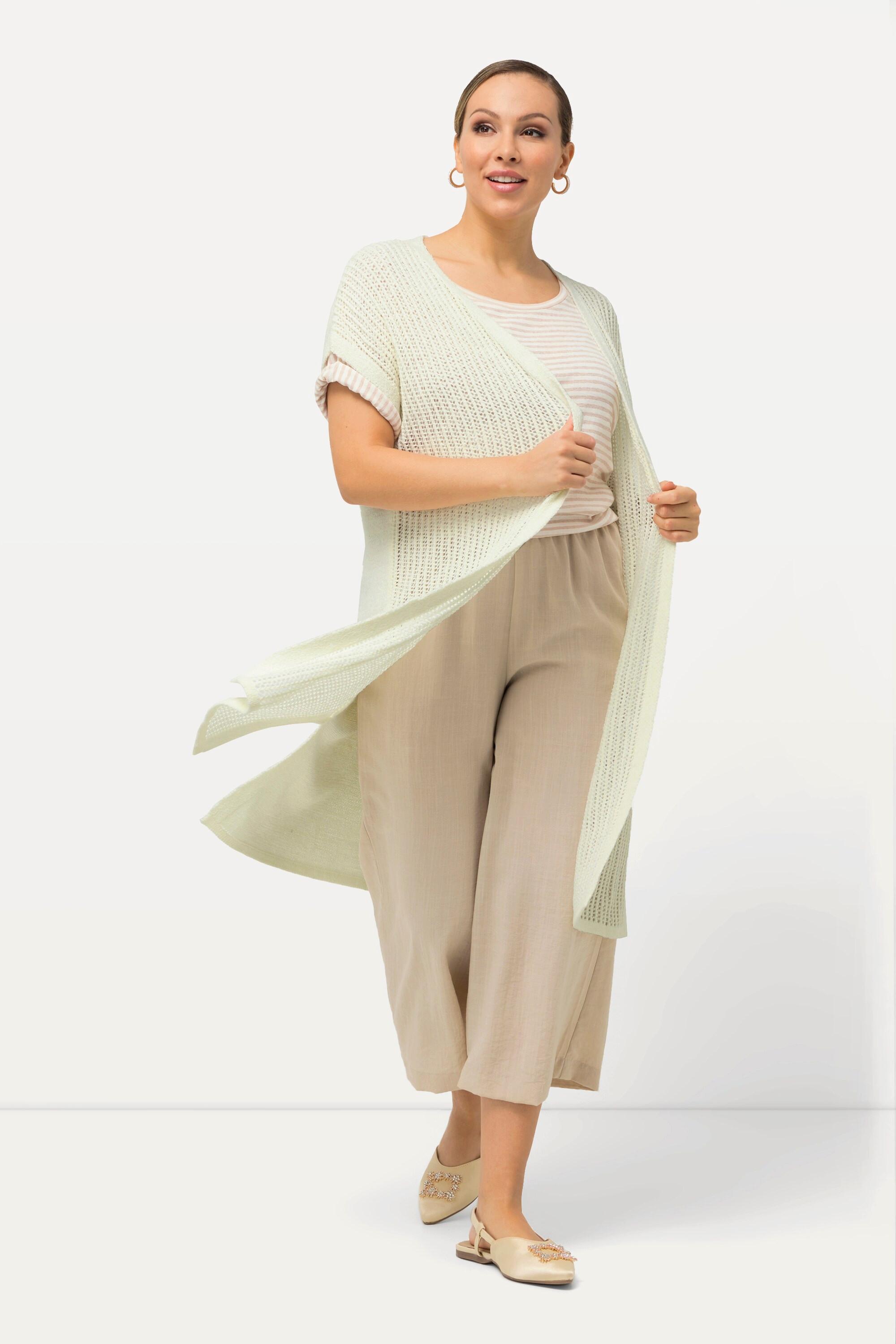 Ulla Popken Gilet en maille ajourée coupe ouverte sans manches  