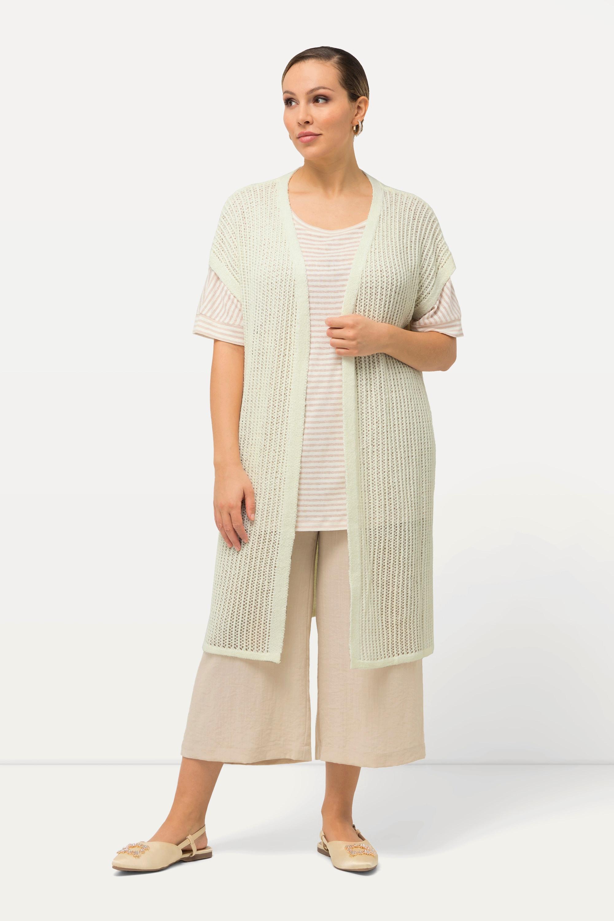 Ulla Popken Gilet en maille ajourée coupe ouverte sans manches  