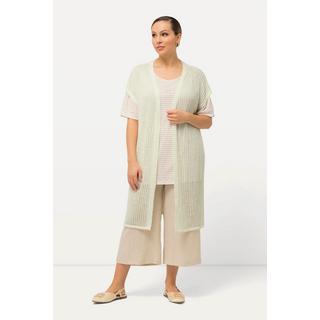 Ulla Popken Gilet en maille ajourée coupe ouverte sans manches  