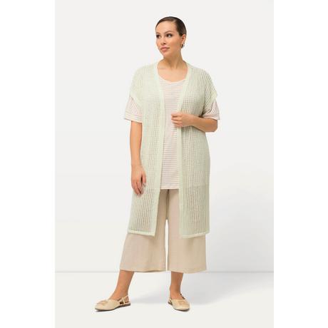 Ulla Popken Gilet en maille ajourée coupe ouverte sans manches  