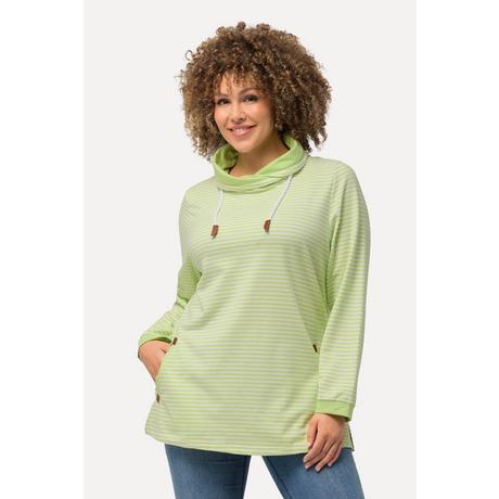 Ulla Popken  Sweat-shirt à rayures, coupe Classic Fit, col montant et manches longues 