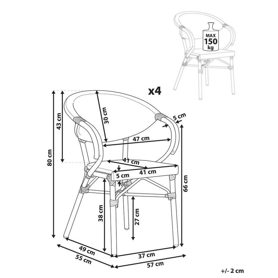 Beliani Gartenstuhl 4er Set aus PE Rattan  CASPRI  