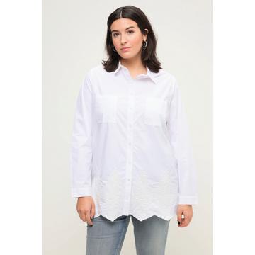 Camicia dal taglio oversize con ricami sull'orlo, collo da camicia e maniche lunghe