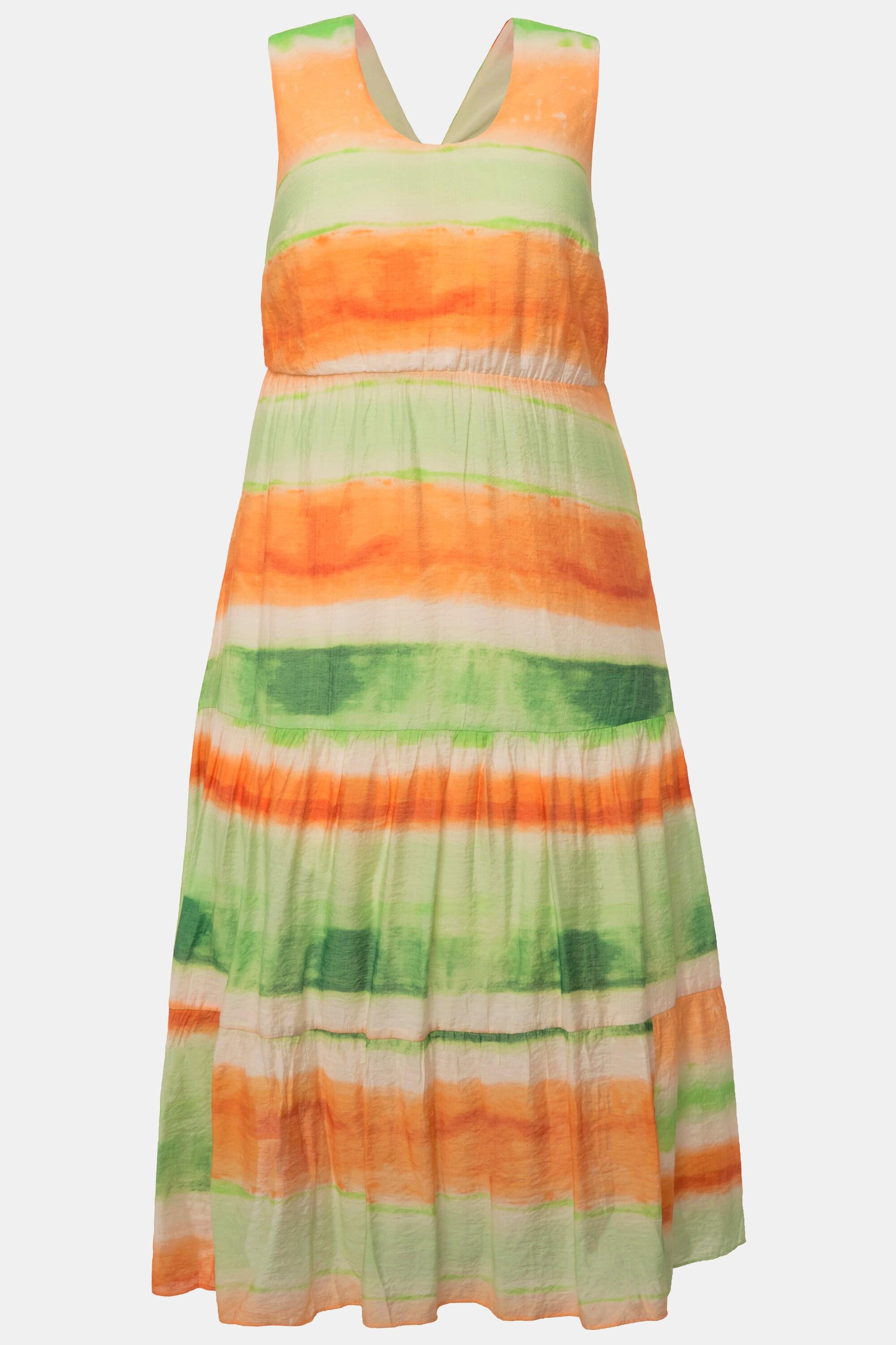 Studio Untold Maxi Abito Taglio Svasato Righe Batik Scollo V Retro Balze  