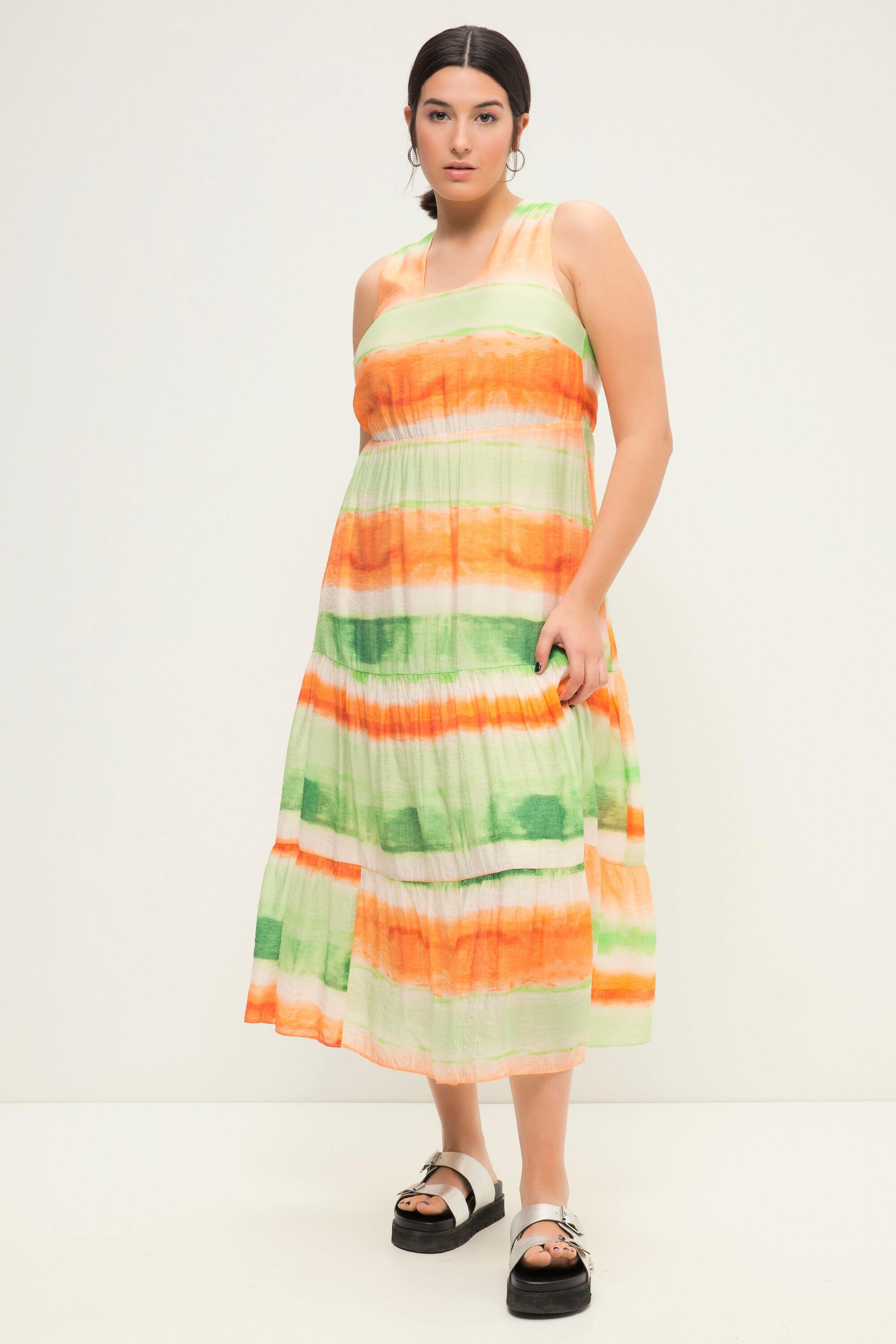 Studio Untold Maxi Abito Taglio Svasato Righe Batik Scollo V Retro Balze  